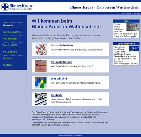Screenshot Website Blaues Kreuz Wattenscheid