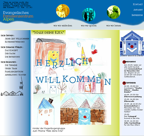 Screenshot Website Evangelische Kindertagesstätte Alpen