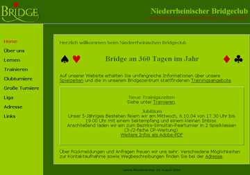 Screenshot Website Niederrheinischer Bridgeclub